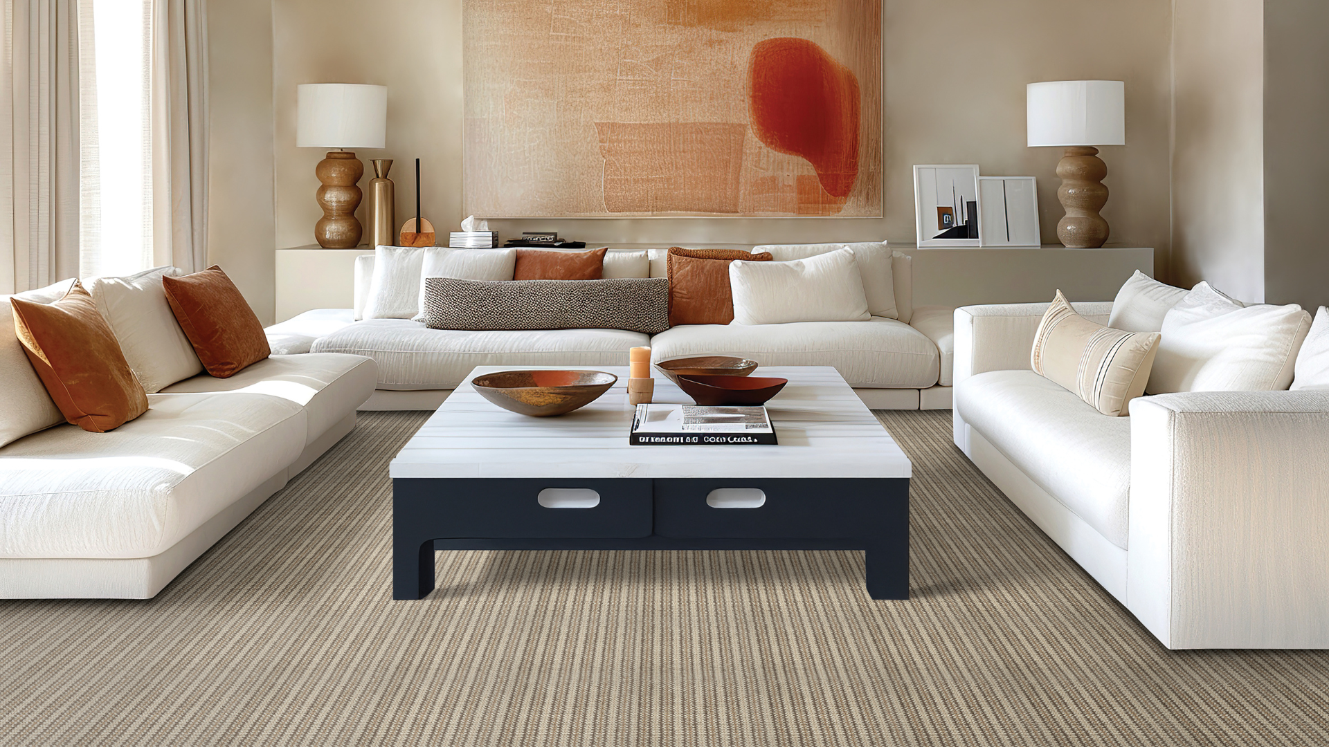Professional in-house carpet installers fitting new plush carpet in Avon, CO home